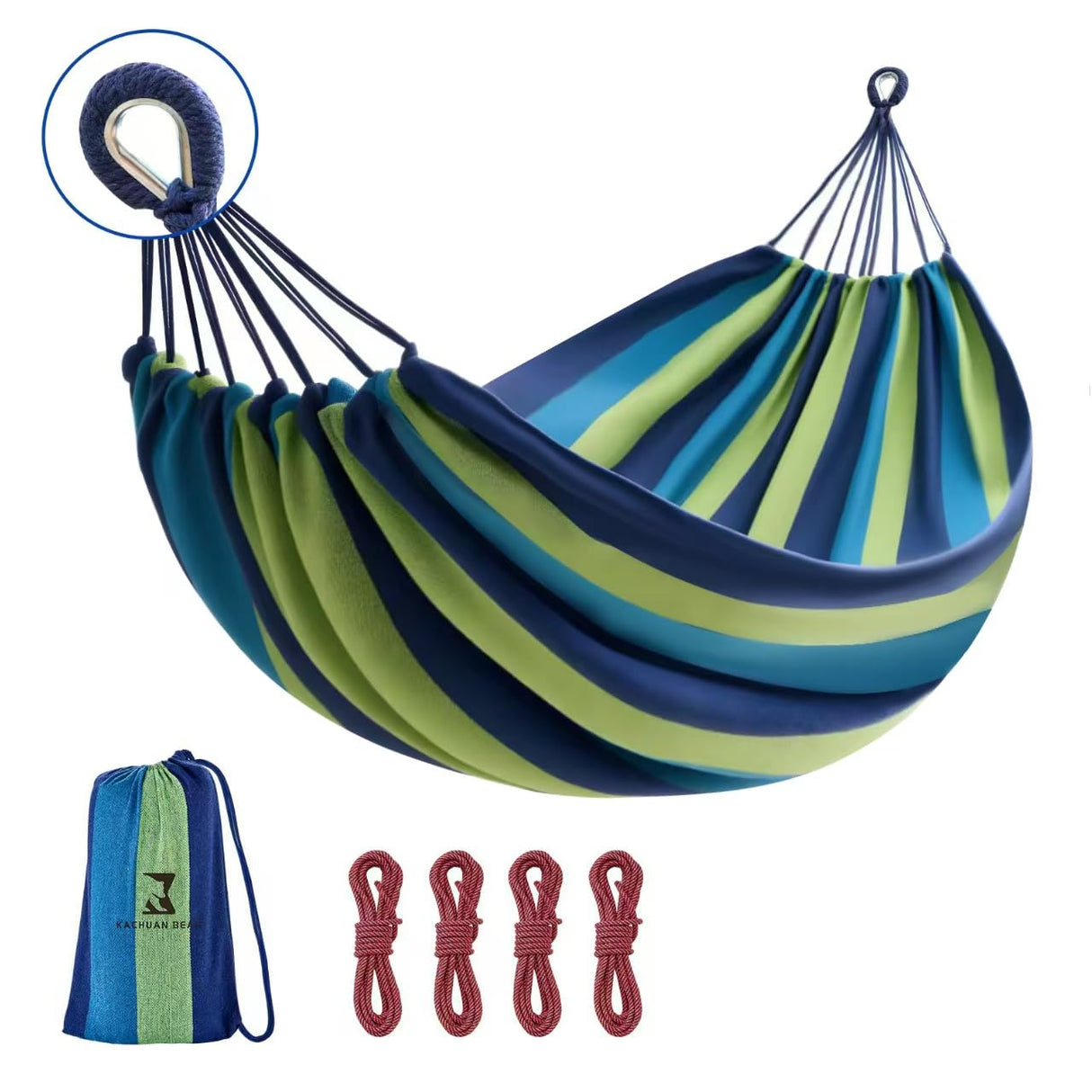Camping Hammock Comfortable Fabric Hammocks with Tree Straps for Travel Patio Garden, Hanging Sturdy Indoor/Outdoor Hammock Up to 660lbs Portable Hammocks with Travel Bag (Blue) KACHUAN BEAR