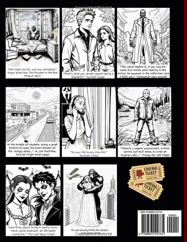 Scary Screams Coloring Book, Presenting *66 Coloring Scenes From Movies, Television, and Literary Haunts Through Time: Starring Scene Quotes on Every Page to Vibe Your Colors WoodArtSupply