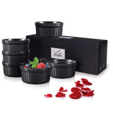 Yachi Ceramic Ramekins 4oz set of 6,Porcelain Ramekins Oven Safe,Stoneware Souffle,Baking Souffles,Creme Brulées,Custards, Puddings,Dishwasher Oven Safe,Black Ramekins Yachi