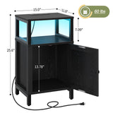 Yoobure Farmhouse Nightstand with Charging Station, Wood Night Stand End Table with USB Ports, LED Bed Side Table with Storage Cabinet, Bedside Table for Bedroom, Living Room Black Yoobure