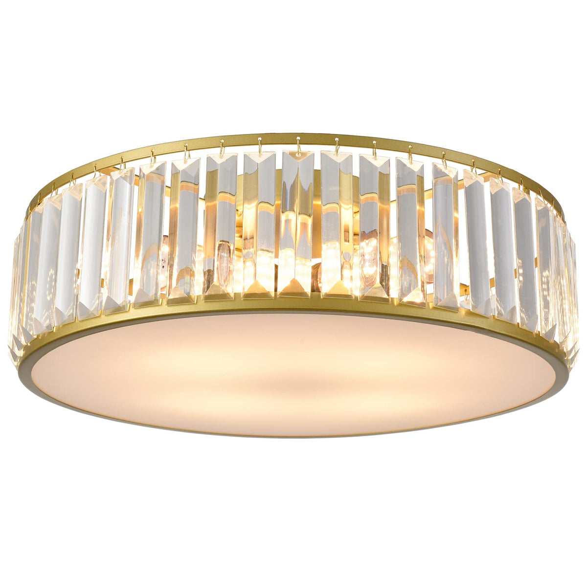 TEENYO Gold Flush Mount Ceiling Light Crystal Ceiling Light Fixtures Modern 4-Light Drum Shade Flush Mount Crystal Ceiling Lighting for Living Room Bedroom, 16-Inch TEENYO