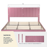 Allewie King Platform Bed Frame/Velvet Upholstered Bed Frame with Vertical Channel Tufted Headboard/Strong Wooden Slats/Mattress Foundation/Box Spring Optional/Easy Assembly/Pink Allewie