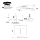 COSMO COS-5MU30 30 in. Delta Collection Ducted Under Cabinet Range Hood, Button Controls, Reusable Filters, LED Lights, Stainless Steel COSMO