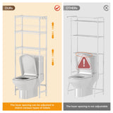 Over The Toilet Shelf,3-Tier Adjustable Freestanding Metal Bathroom Organizer Shelves with Toilet Paper Holder & Hooks,Space-Saving for Narrow Small Bathroom,10”D x 24”W x 66”H,White Golpart