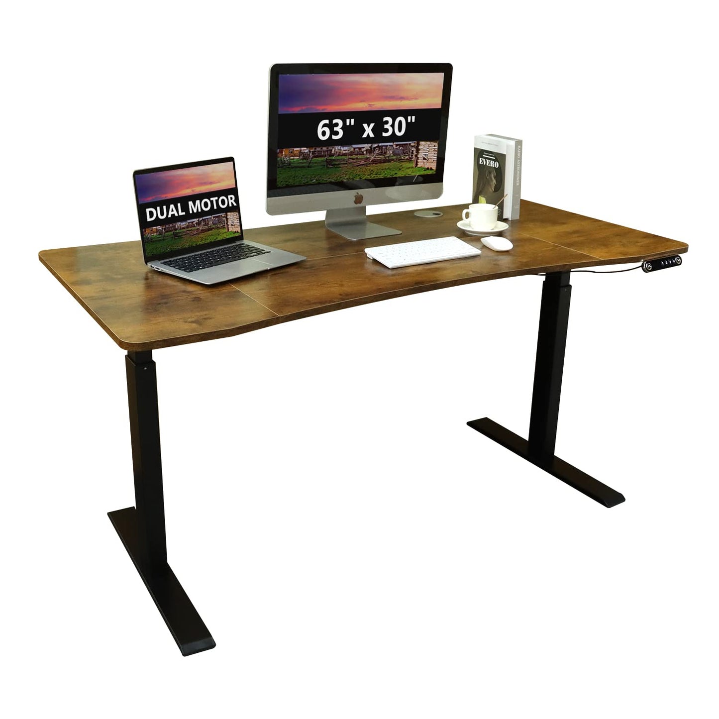 bilbil Dual Motor Electric Standing Desk, 63 x 30 Inch Height Adjustable Sit Stand Table with Splice Board, Stand up Home Office Desk, Black - WoodArtSupply