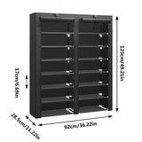 JIUYOTREE 7-Tier Shoe Storage Organizer with Dustproof Cover - Closet Cabinet Shelf Holds up to 28 Pairs - for Doorway, Corridor, Balcony, Living Room - Black JIUYOTREE