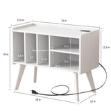 Forevich Record Player Stand Table with Vinyl Storage Holder Large Turntable Record Stand with Power Outlet Holds Up to 220 Albums Display Shelf Cabinet with Wood Legs for Living Room White Forevich