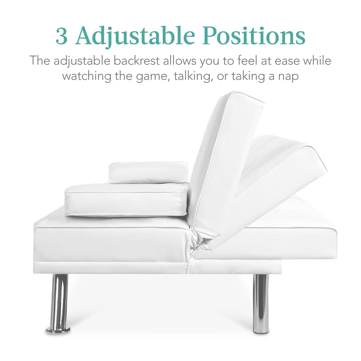 Best Choice Products Faux Leather Upholstered Modern Convertible Futon, Adjustable Folding Sofa Bed, Guest Bed w/Removable Armrests - White Best Choice Products