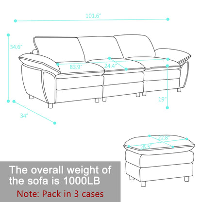 ZX Design 101.6" Modular sectional Sofa, Chenille Cloud Sofa, Modern Dark 3-Seater Cloud Sofa with Ottoman for Living Room Office Apartment (Gray) - WoodArtSupply