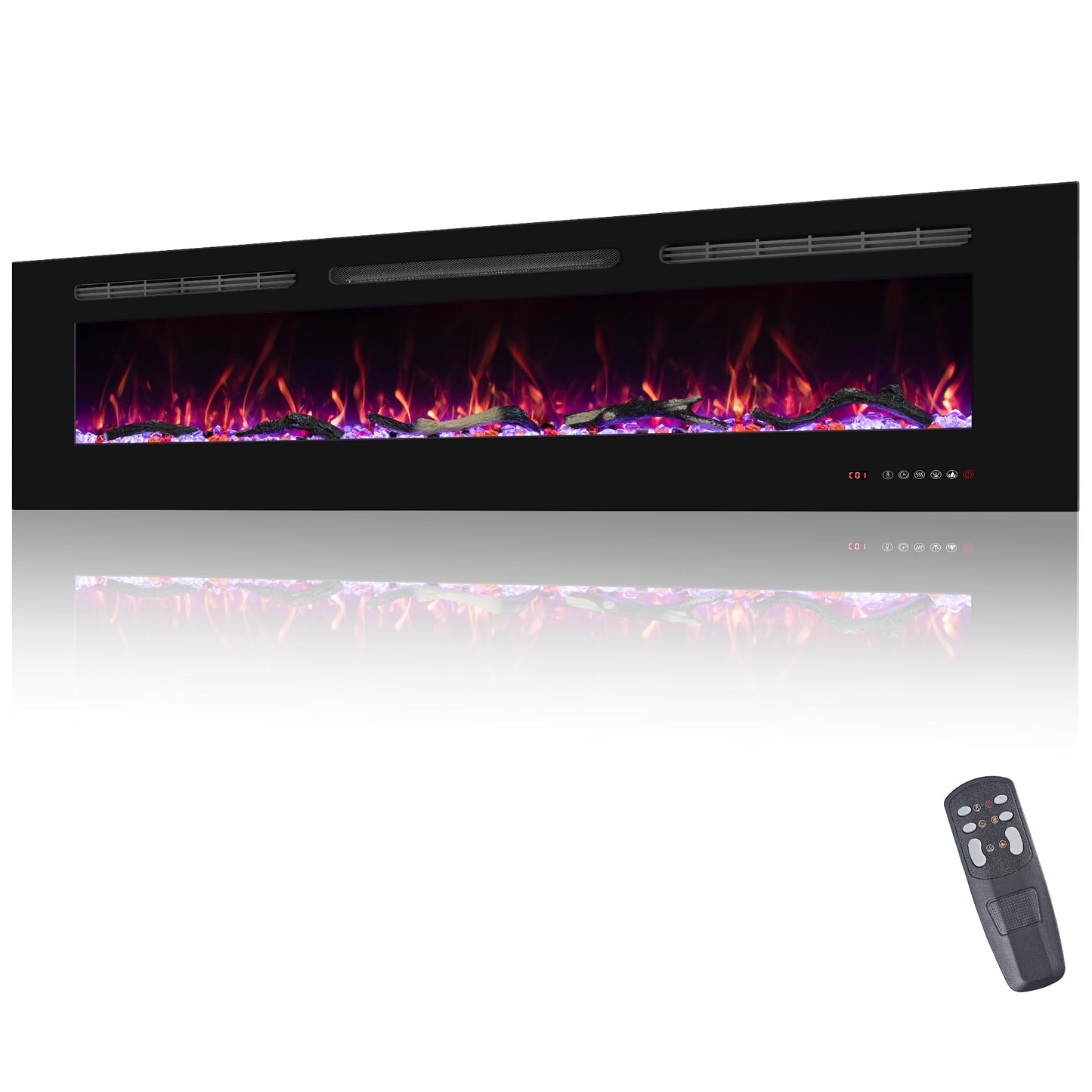 Oxhark Flame 72inch Electric Fireplace in Wall Recessed and Wall Mounted Fireplace Electric, 13 Flame Colors, Realistic Logs &Crystals Fuel Bed, Adjustable Temperature and Timer, 750W/1500W, Black