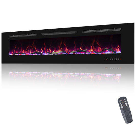 Oxhark Flame 72inch Electric Fireplace in Wall Recessed and Wall Mounted Fireplace Electric, 13 Flame Colors, Realistic Logs &Crystals Fuel Bed, Adjustable Temperature and Timer, 750W/1500W, Black