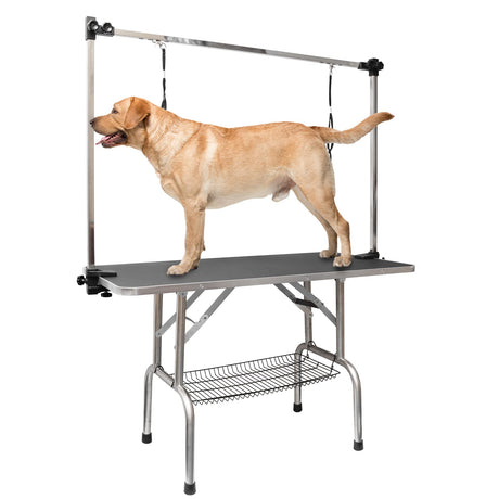 ROOMTEC 46" Dog Grooming Table,Foldable Home Pet Bathing Station with Adjustable Height Arm/Noose/Mesh Tray ROOMTEC