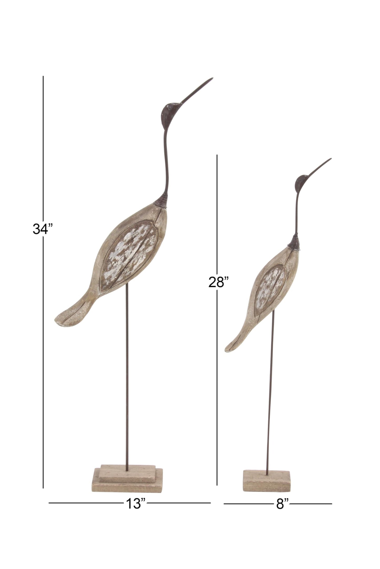 Deco 79 Wood Bird Decorative Sculpture Home Decor Statues, Set of 2 Accent Figurines 28", 34"H, Brown