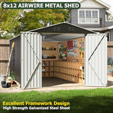 AirWire 8x12 FT Outdoor Storage Shed, Garden Shed with Updated Frame Structure and Lockable Doors, Metal Tool Sheds for Backyard Garden Patio Lawn, Grey AirWire