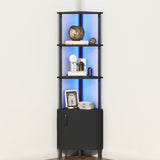 HOOBRO Corner Cabinet with LED Light, Corner Shelf Stand with Storage and Doors, 5-Tier Industrial Corner Bookshelf, 59” Tall Display Rack Shelf, for Living Room, Kitchen, Black BB147DCJ01 HOOBRO