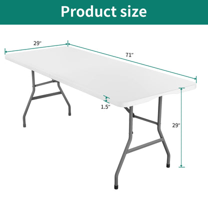 YITAHOME Heavy-Duty 6ft Folding Table with Handle, Portable Rectangle Folding Table for Easy Storage, Ideal for Outdoors Camping, Picnics, Parties & Indoor Events, White