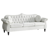 AVZEAR 82" Three Seater Sofa, Chesterfield Sofa, Mid-Century Modern Velvet Upholstered Sofa, Deep Button Tufted Living Room Sofa with Two Throw Pillows, White AVZEAR