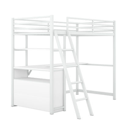 Bellemave Twin Loft Bed with Desk and Storage Drawers in White, Perfect for Kids and Teens - WoodArtSupply