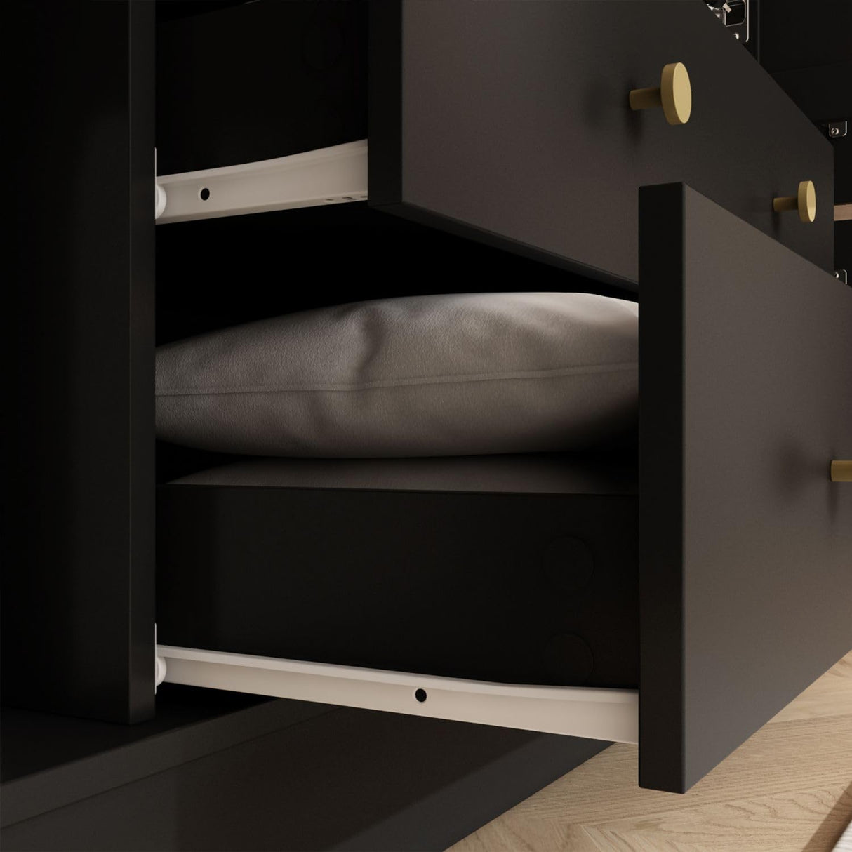 MOUMON 4 Door Rattan Wardrobe Armoire Closet with Hanging Rod and Drawers, Clothes Wardrobe with Rattan Doors, Rustic Wardrobe with Shelves for Bedroom, Black and Natural, 19.6”D x 63”W x 78.7”H MOUMON