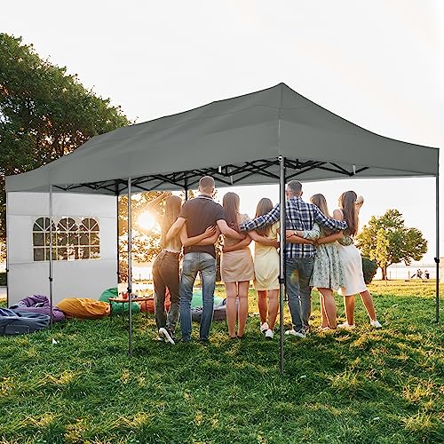 Tooluck 10x30 Pop up Heavy Duty Canopy with 8 sidewalls Waterproof Commercial Pop up Party Tent Canopy Outdoor Tents for Wedding Parties 3 heigh Adjustable Gazebo with Wheeled Bag Grey WoodArtSupply