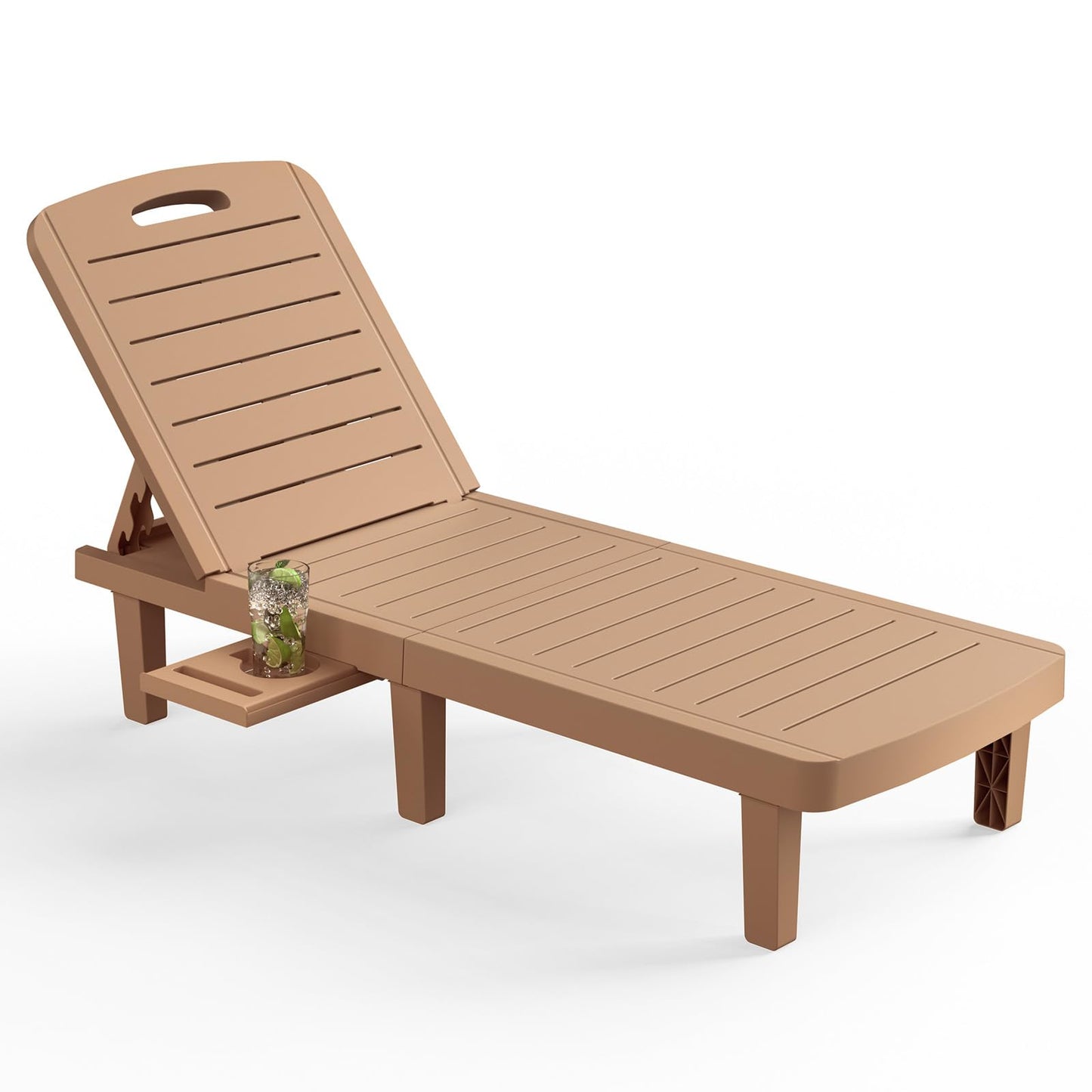 VONZOY Oversized Outdoor Chaise Lounge Chair, Patio Lounge Chair with Adjustable Backrest, Pool Chaise Lounge with Cup Holder, Resin Chair for Poolside, Beach, Garden and Yard - Wood Grain