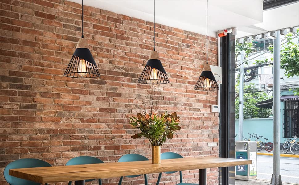 Mxsaoud Modern Black Pendant Light Over Kitchen Island, Adjustable Wood Hanging Light Fixture,Industrial Pendant Lighting for Dining Room,Living Room,Bedroom,Hallway,Kitchen,Bar Mxsaoud