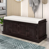 P PURLOVE Farmhouse Storage Bench for Entryway,Wood Storage Benches with Adjustable Shelves,Shoe Bench with Storage and Removable Cushion for Entryway,Espresso P PURLOVE