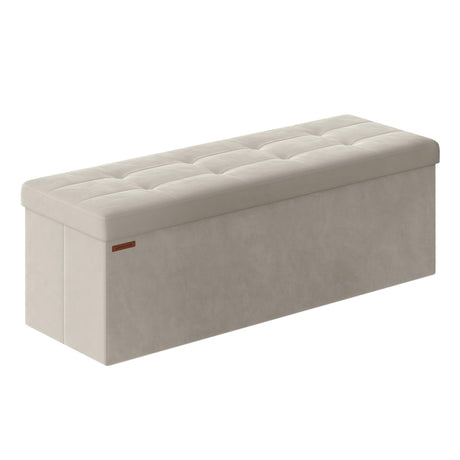 SONGMICS Storage Ottoman Bench, Foldable Ottoman Foot Rest, 15 x 43 x 15 Inches, End of Bed Bench, Storage Chest, Load up to 660 lb, for Living Room, Bedroom, Entryway, Cream White ULSF277W01 SONGMICS