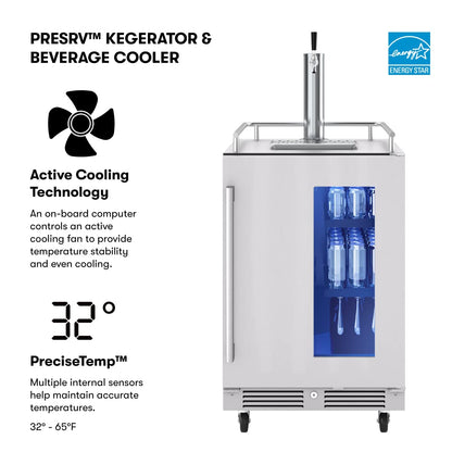 Zephyr Presrv™ 24" Stainless Steel Kegerator & Beverage Cooler - Indoor Refrigerator, Cellar Freestanding Fridge and Keg Beer Cooler - Compatible with Multiple Keg Configurations