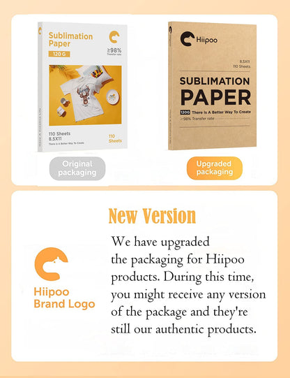 Hiipoo Sublimation Paper 8.5x11 Inch, Work with Sublimation Ink and E Sawgrass Inkjet Printers for Mugs T-Shirts Light Fabric and Other Sublimation Blanks (110 Sheets, 120G) (A-8.5x11)