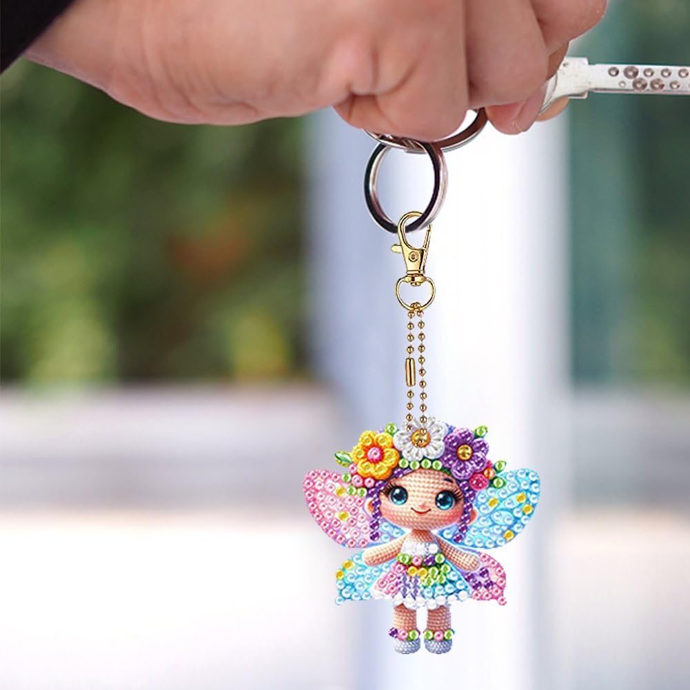 YUE ZHE 6 PCS Flower Fairy Diamond Art Kits for Adults Double Sided Diamond Art Keychains Animal DIY 5D Painting Keychains Kits for Adults Beginners DIY Crafts YUE ZHE