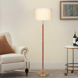 HonoDing Mid-Century Modern Floor Lamp, Walnut Wood Finish, Drum Shade, Living Room Décor (64in, E26 LED) HonoDing