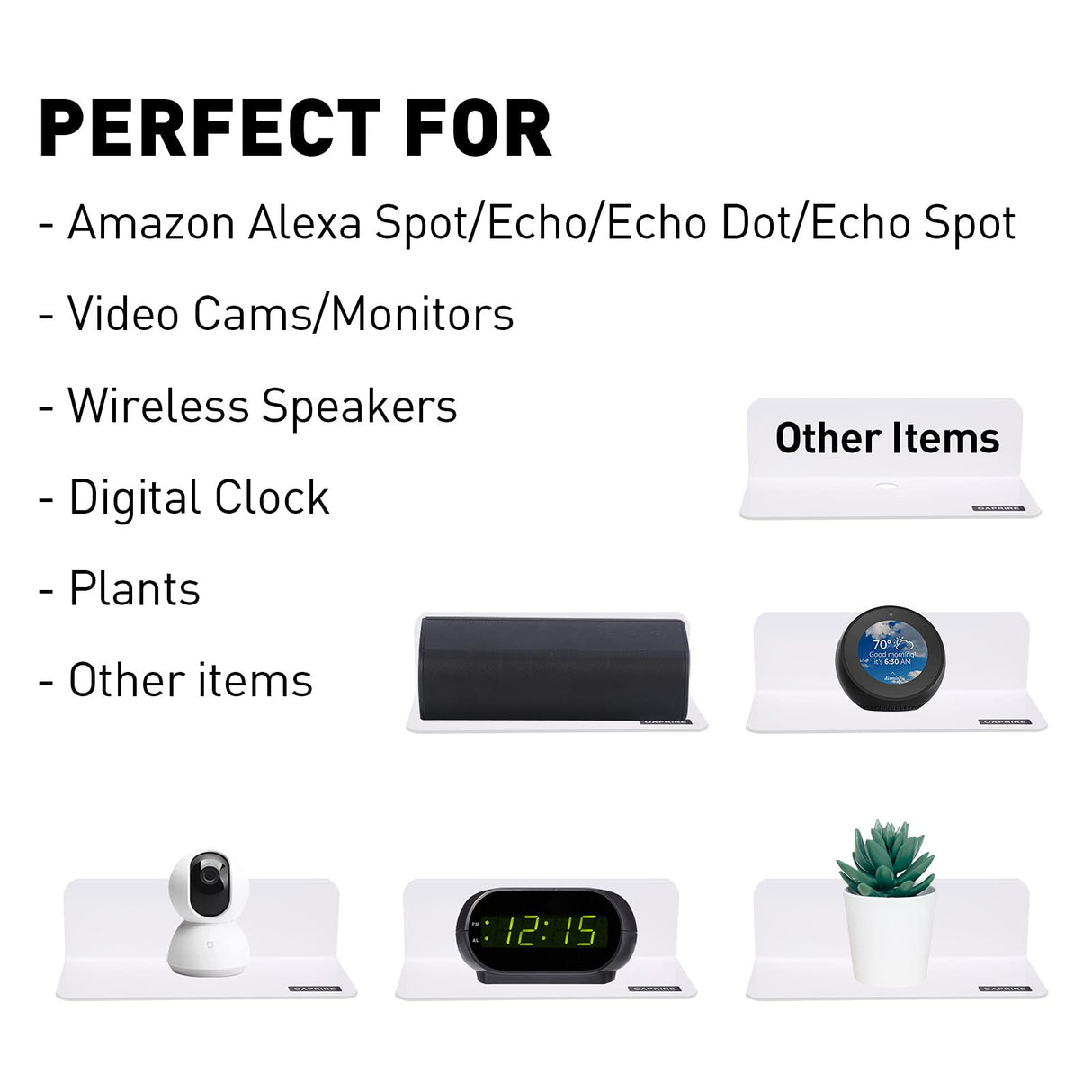 OAPRIRE White Floating Shelves Wall Mounted Set of 2 - Easily Expand Wall Space - Acrylic Hanging Shelves for Bedroom, Gaming Room, Living Room, Bathroom, Office with Cable Clips OAPRIRE