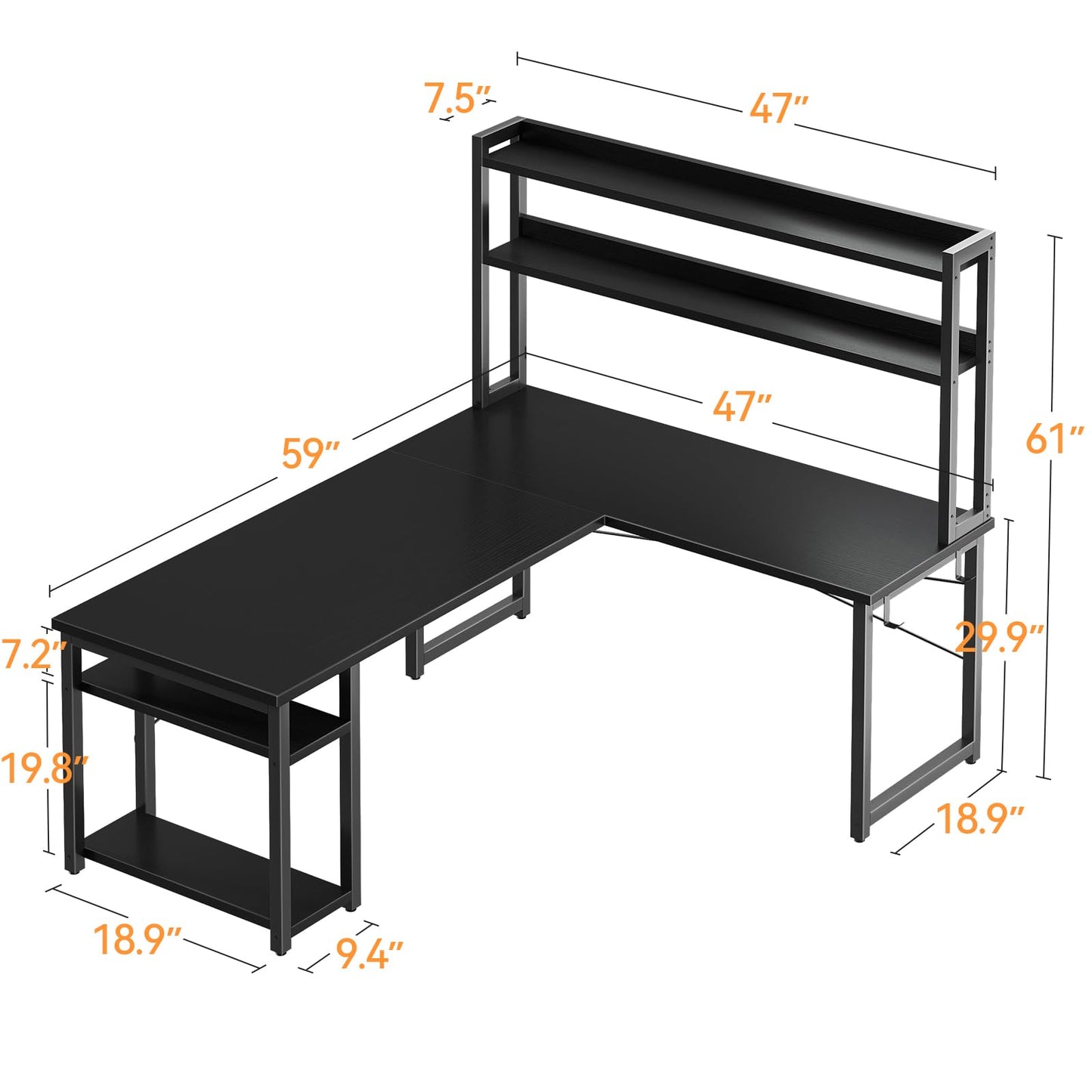 ODK L Shaped Gaming Desk with Hutch, Computer Desk with Storage Shelves, 59" L Shaped Desk for Home Office, Corner Desk with Headphone Hook, Black - WoodArtSupply