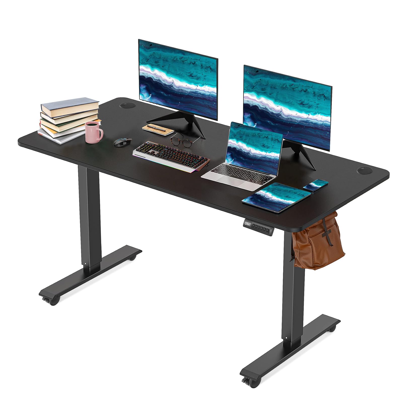 KORGOL Electric Standing Desk 48 x 24 Inches Adjustable Height Sit Stand Up Desk for Home Office Computer Desk Memory Preset with Headphone Hook and Black Frame/Black Top - WoodArtSupply