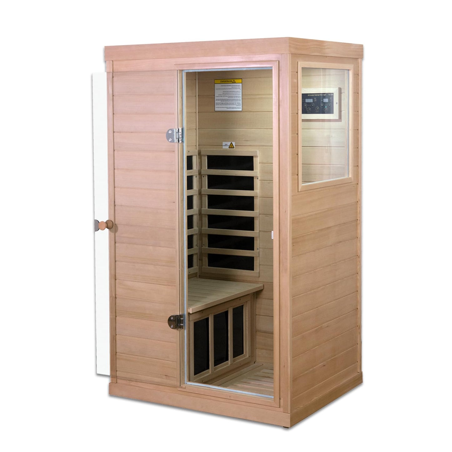 SALUSHEAT Infrared Sauna for Home, Mini 1 Person Infrared Sauna, Right Side, Low EMF Indoor Sauna Spa, Canadian Hemlock, Control Panel, Rapid Heating, 1050W