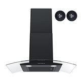 FIREGAS Wall Mount Range Hood 30 inch with 3 Speed Fan,black range hood with tempered glass,400CFM,Push Button Controls, LED Lighting, Permanent Filters in Stainless Steel,includes 2 Charcoal Filters FIREGAS