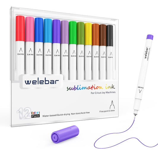 Welebar 0.4 Tip Infusible Pen Set for Cricut Joy/Xtra, 12 Pack Assorted Sublimation Ink Pens for Heat Tranfer, Mugs, T-shirt