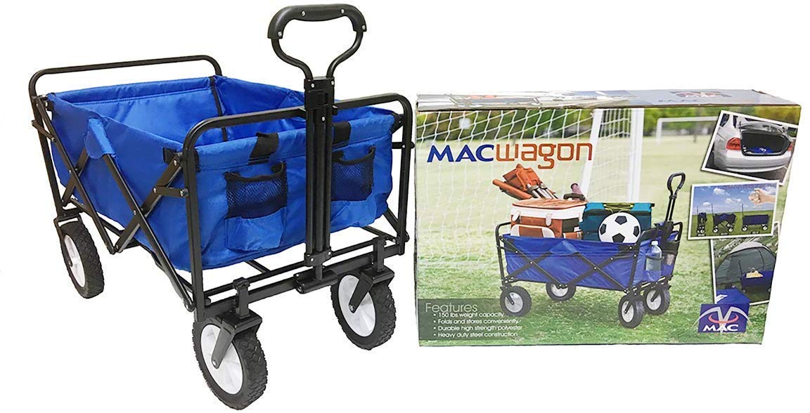 Mac Sports Heavy Duty Steel Frame Collapsible Folding 150 Pound Capacity Outdoor Camping Garden Utility Wagon Yard Cart, Blue MAC SPORTS