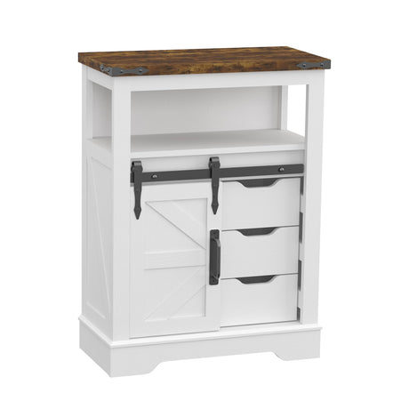 Panana Farmhouse Bathroom Floor Cabinet, Storage Cabinet with Sliding Barn 3 Drawers&Door Freestanding Small Cabinet for Bathroom, Kitchen, Laundry Room (White) Panana
