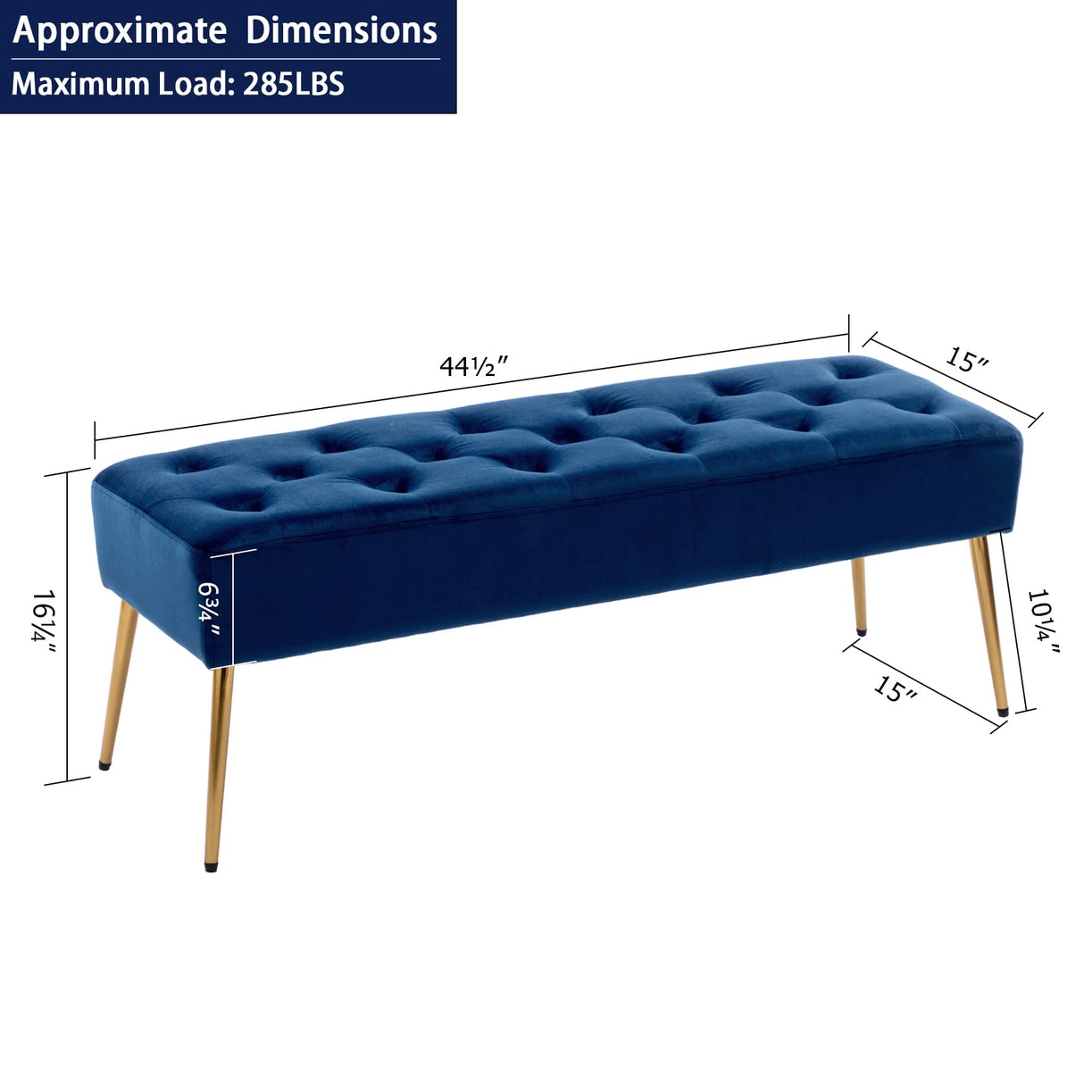 DUHOME Button-Tufted Ottoman Bench, Upholstered Bedroom Benches Velvet Footrest Stool Dining Bench Accent Bench for Entryway Dining Room Living Room Bedroom, Dark Blue DUHOME