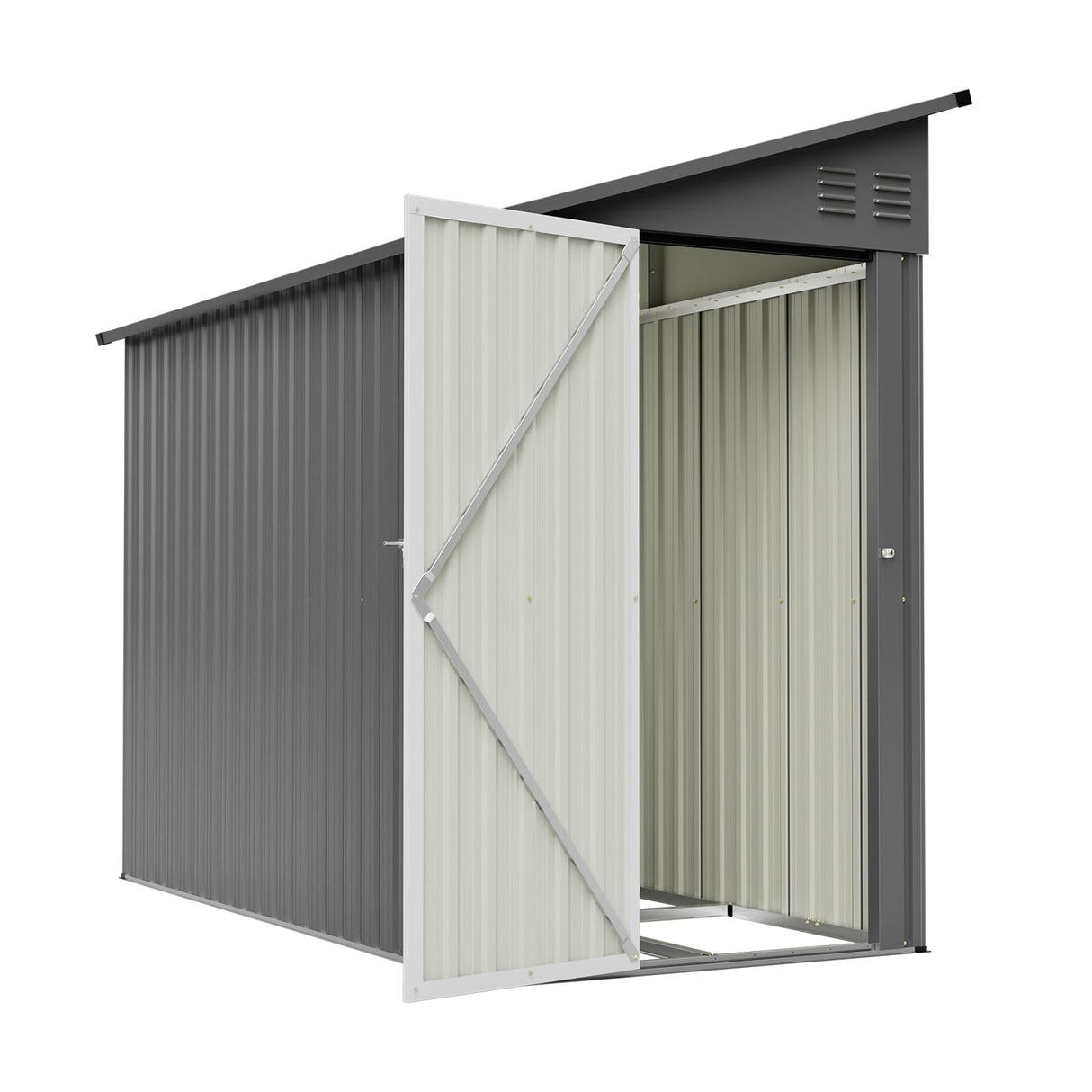 4×8 Ft Outdoor Storage Shed, Metal Lean to Storage Shed for Backyard, Patio, Garden, Gray LZBEITEM