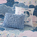 Intelligent Design Kids Reversible Cotton Quilt Set - Vibrant Fun, Playful Print, All Season Children Bedding Coverlet Bedspread, Decorative Pillow, Bedroom Décor, Twin, Cloud Blue 4 Piece Intelligent Design