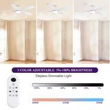 52inch Flush Mount Ceiling Fans with Lights and Remote/APP Control, Dimmable LED, Reversible DC Motor, Noiseless, Low Profile White Ceiling Fan for Livingroom, Indoor/Outdoor Use FUMLTP