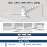 NOPAARD Smart 52" Wood Flush Mount Ceiling Fans with Lights Remote,Quiet DC Motor,Indoor Low Profile Ceiling Fan,Voice Contorl with Alexa App Control, High CFM, Dimmable LED Light, White Wood NOPAARD