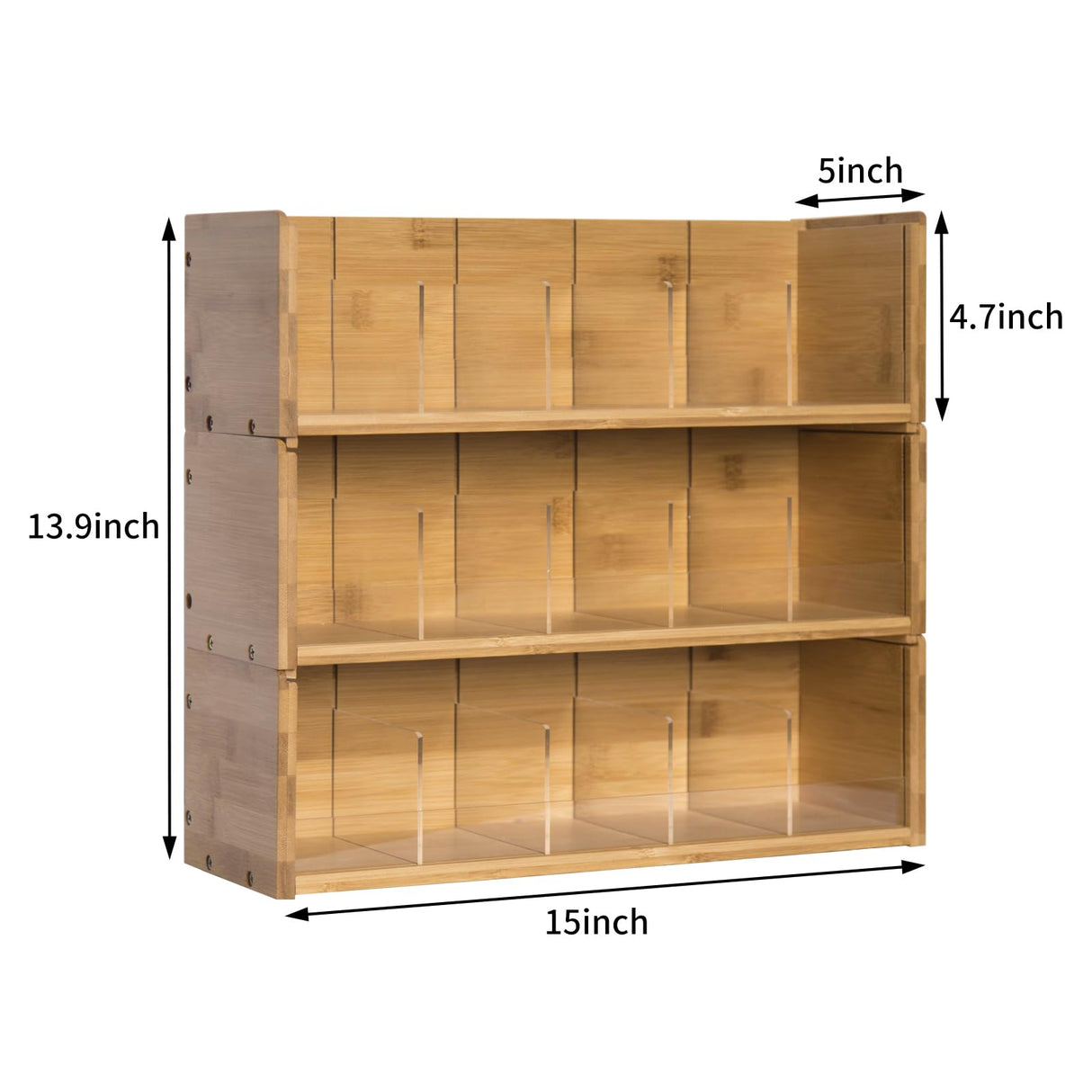 X-cosrack Bamboo Tea Bag Organizer Storage Box, 3 Tier Stackable Tea Bag Box Natural Wood, Wall Mount Tea Chests with Acrylic for tea bags Office Kitchen Cabinet Pantry X-cosrack
