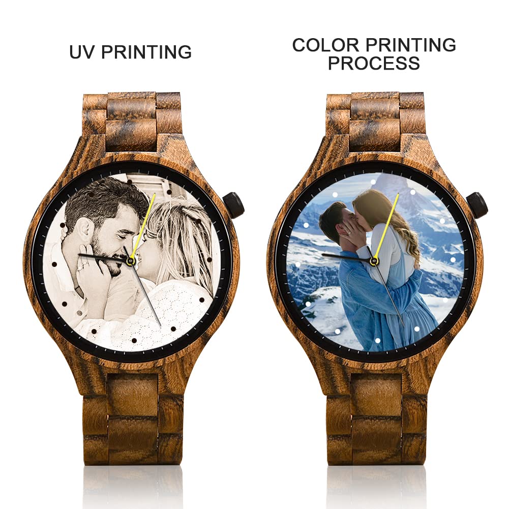 2win Personalized Custom Watch Printing Photo for Men Unique Wood Wristwatch Anniversary Watch for Him & Families 2win