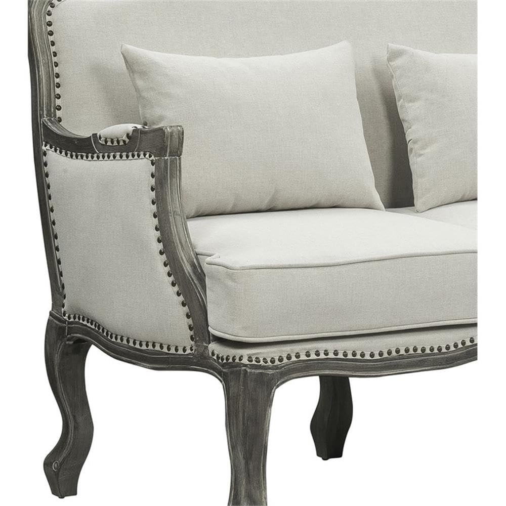 Acme Furniture Upholstered Sofa with Nailhead Trim, Cream and Brown Acme