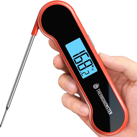 0.5 Sec Instant Read Meat Thermometer Digital with ±0.5℉ Precision, Food Thermometer for Cooking Kitchen Gadgets, Oven Grill Candy BBQ Essentials Accessories, Gifts for Him Dad Men Birthday, Red ThermoMonster