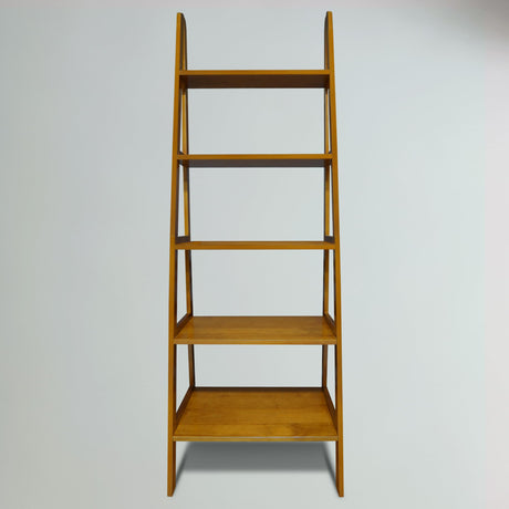 Casual Home 100% Solid Wood 5-Shelf Ladder Bookcase, 24.75" W x 16" D x 72" H, Chestnut, 5-Tier Freestanding Ladder Shelf Casual Home
